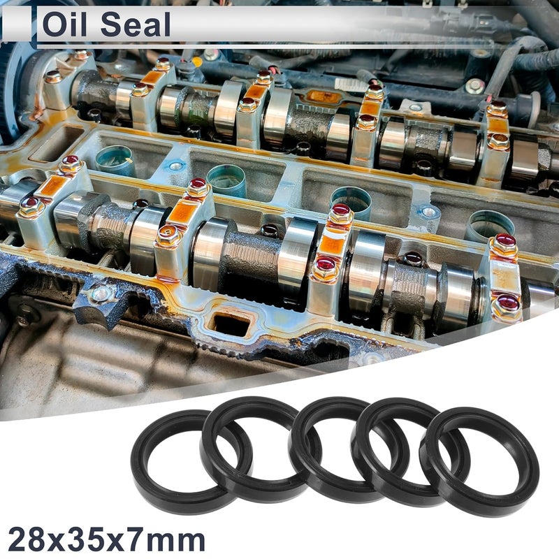 RATCHROLL Oil Seal TC Seal Ring Rotary Shaft Seal 28x35x7mm High Pressure Nitrile Rubber Black 5 Pcs - Image 2